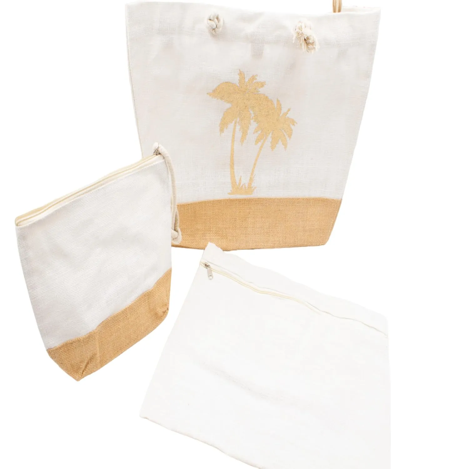 Tissushop Miami sac de plage toile de jute + pochette 38x52 cm