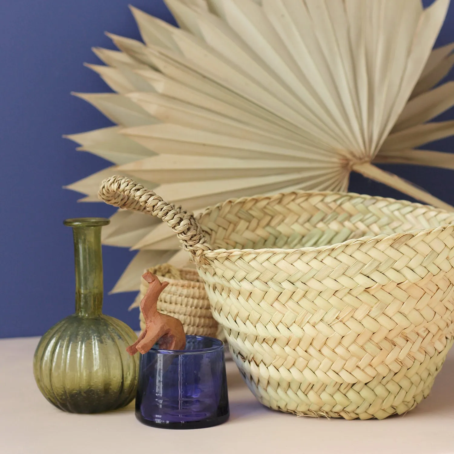 La Maison Naïve Petit Panier Rond Palme tressée anses 2 pièces