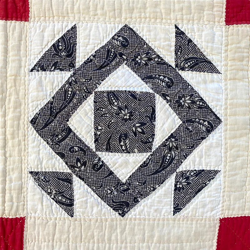 French General Dancing Square quilt ancien coton 165x196