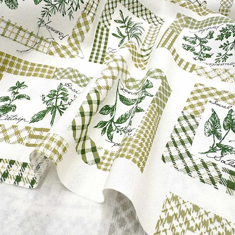 Yoko Saito 2026-05-A07 tissu coton plantes cadre blanc