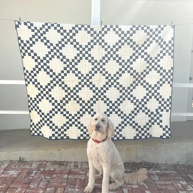 French General Double Irish Chain quilt ancien coton indigo