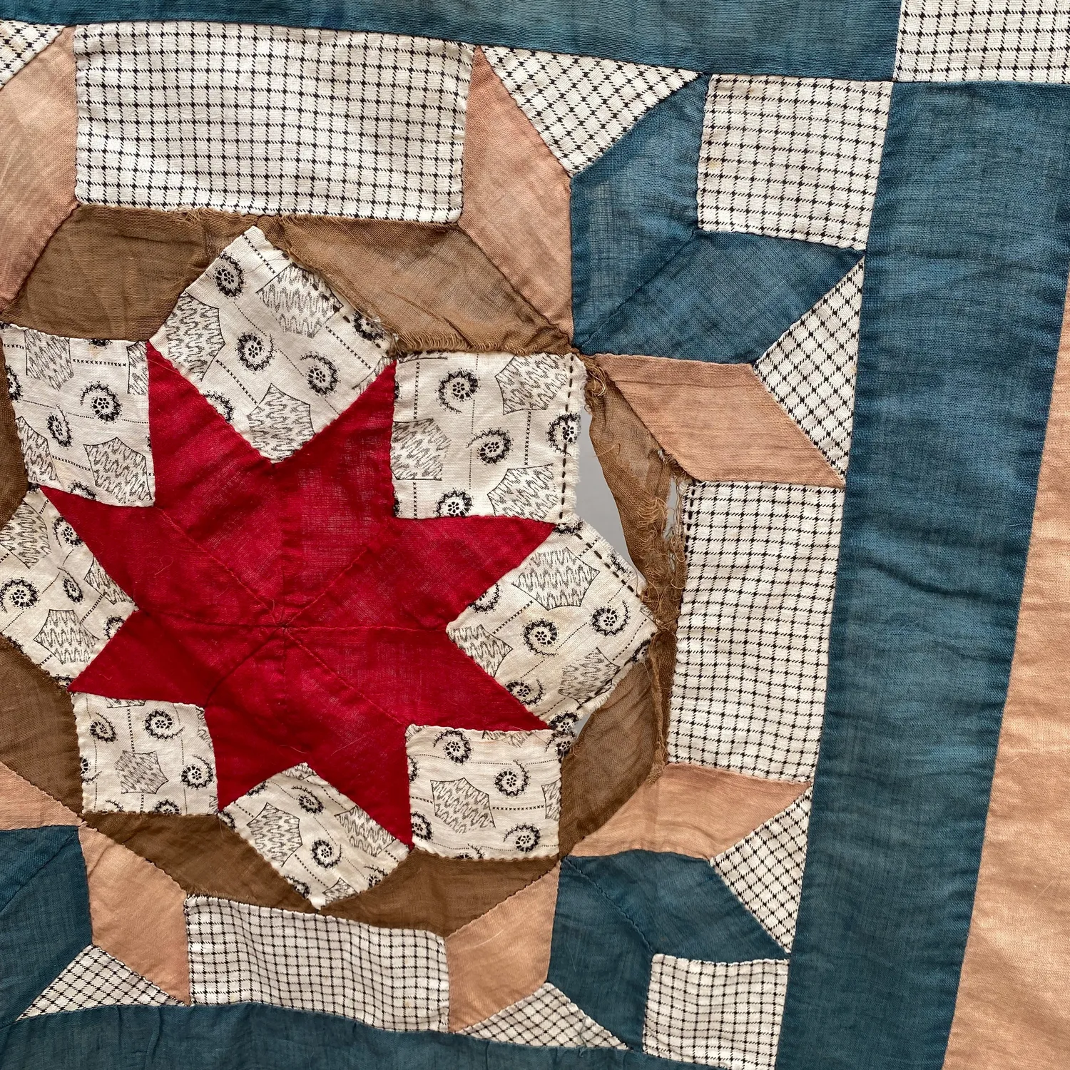 French General Star dessus quilt ancien coton main 170x218cm
