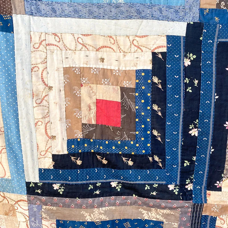 French General Log Cabin quilt ancien soie 208x211 cm