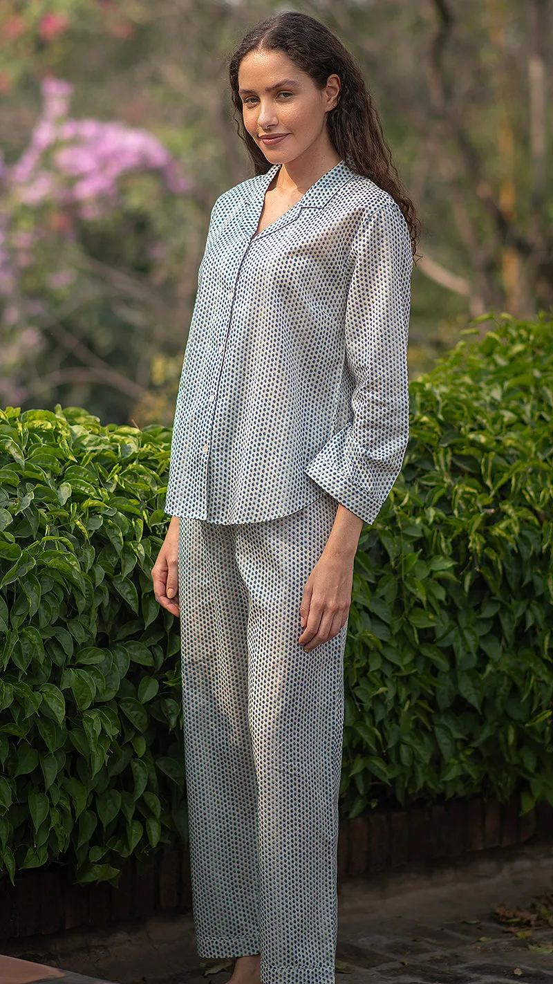 French General Esprit Provence pyjama Blue Laurel Dotty voile