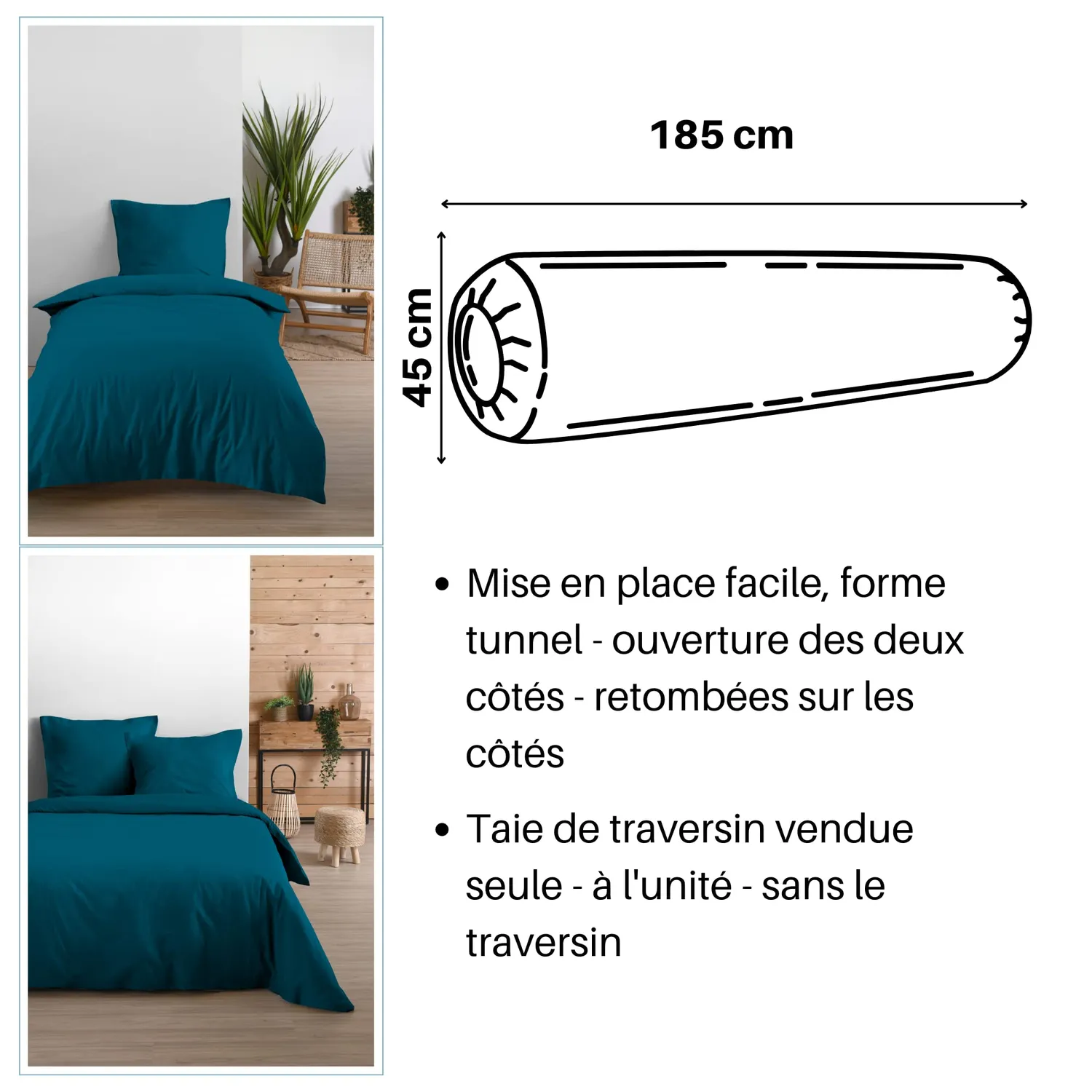 Stof Eden taie traversin 45x185 cm pétrole coton
