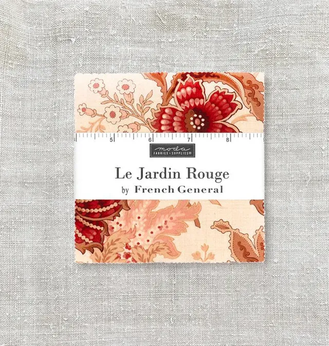 French General Le Jardin Rouge charm pack coton 42 coupons