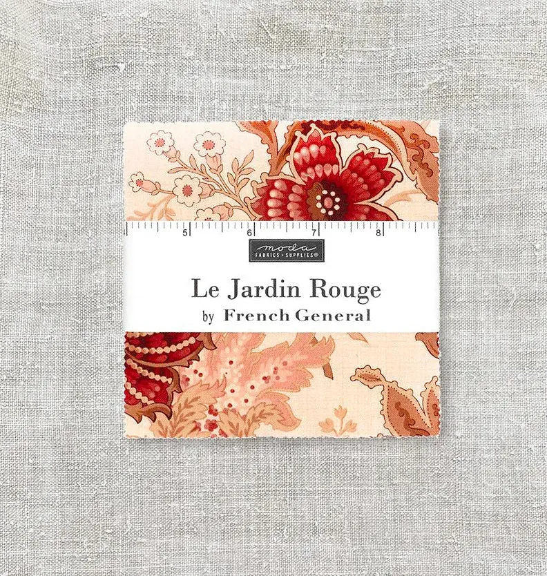 French General Le Jardin Rouge charm pack coton 42 coupons