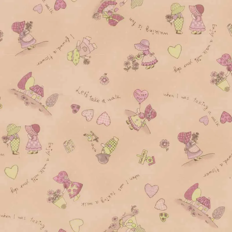 Yoko Saito Sunbonnet Sue tissu coton rose clair au mètre
