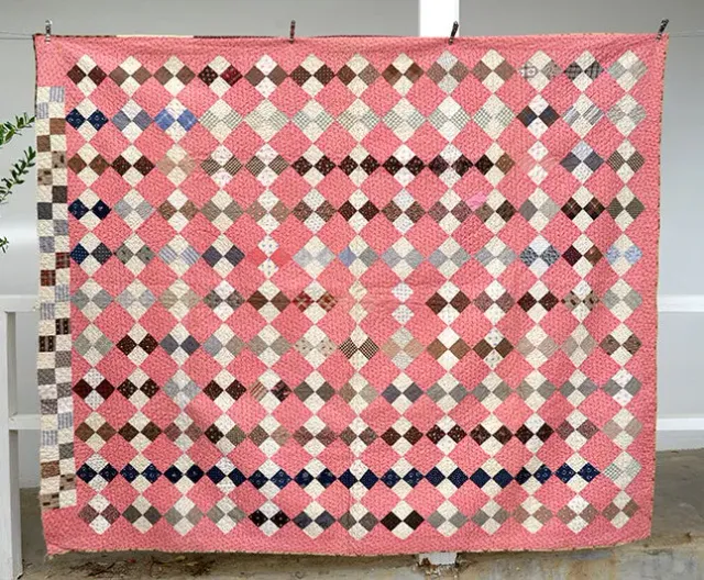 French General Four Patch quilt ancien rose 67x80 pouces