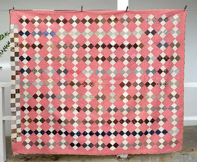 French General Four Patch quilt ancien rose 67x80 pouces