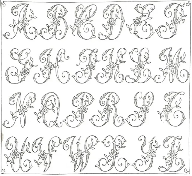 French General Monogram Alphabet patron broderie PDF lettres