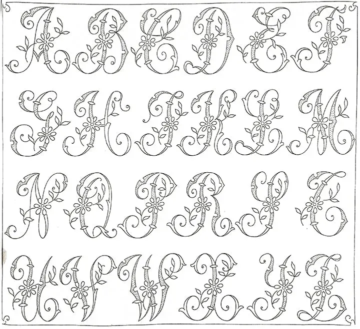 French General Monogram Alphabet patron broderie PDF lettres
