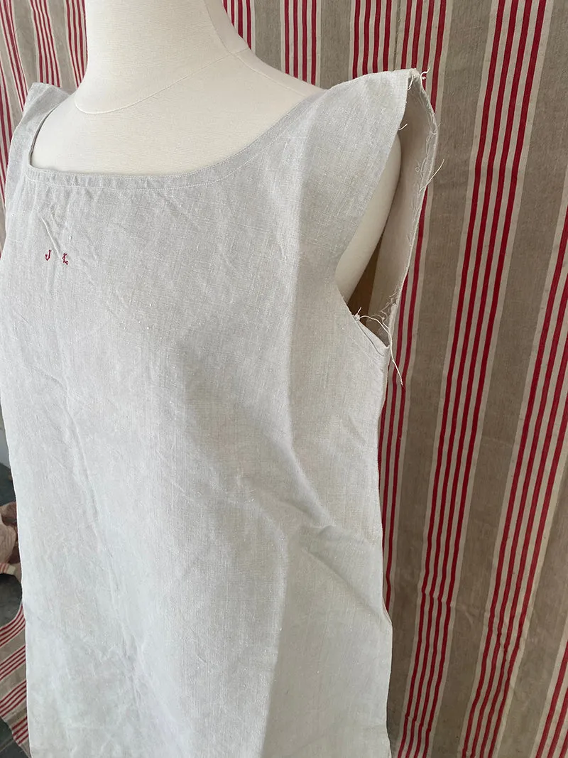 French General chemise ancienne lin naturel monogramme JL taille 12-14