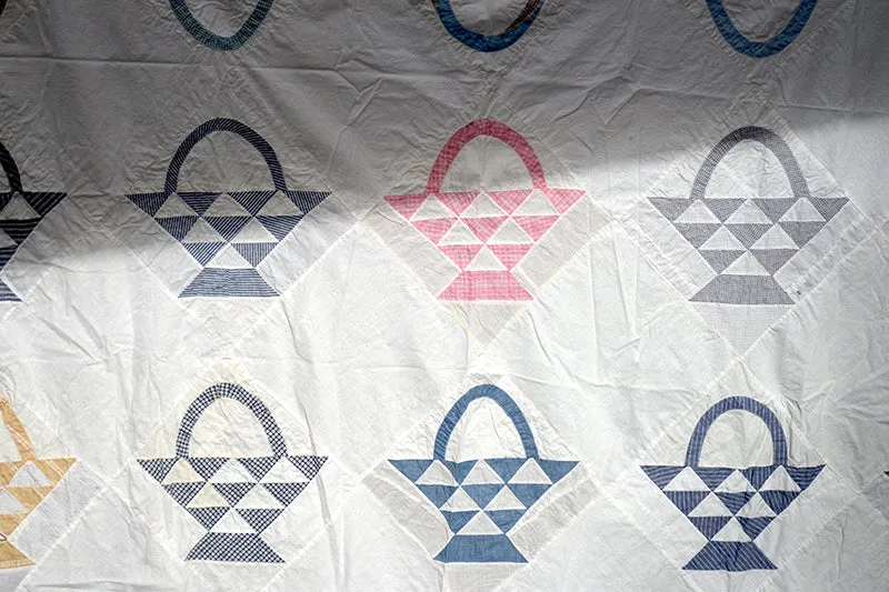French General Vintage Basket dessus de quilt 152x203 vichy