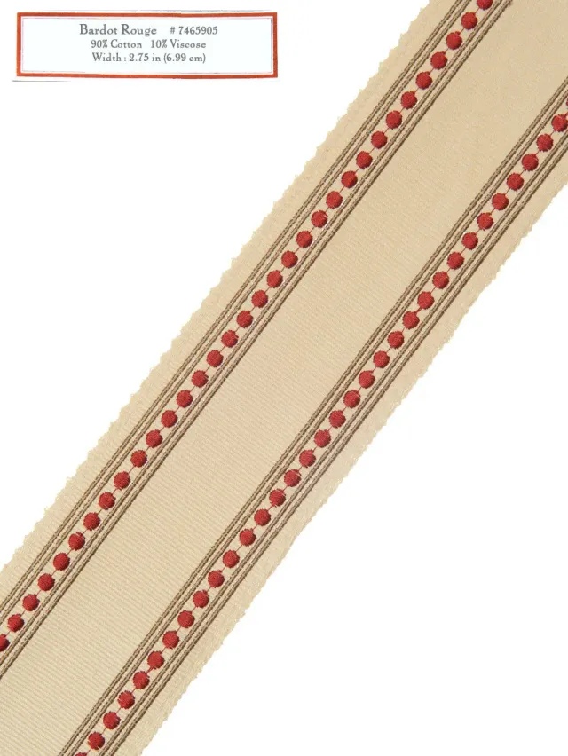 French General Bardot Rouge galon déco au mètre 7cm