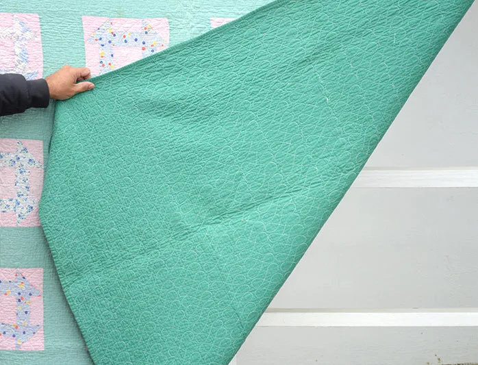 French General Churn Dash quilt ancien menthe 68x84 rose