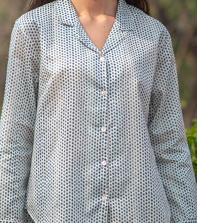 French General Esprit Provence pyjama Blue Laurel Dotty voile