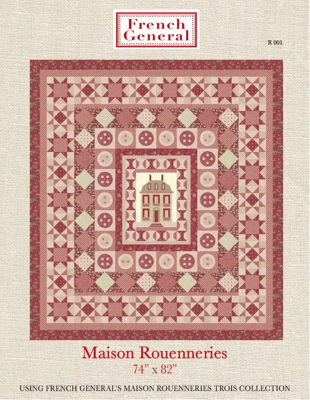 French General Rouenneries Trois patron quilt rouge ancien