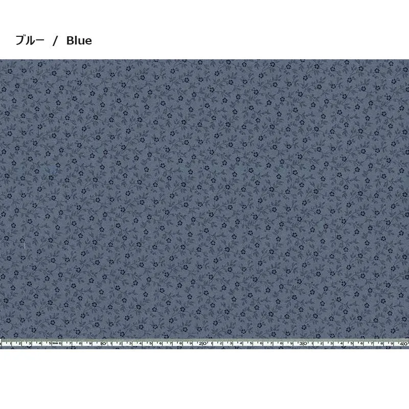 Yoko Saito web2603-A11 tissu coton bleu fleurs au mètre 110 cm