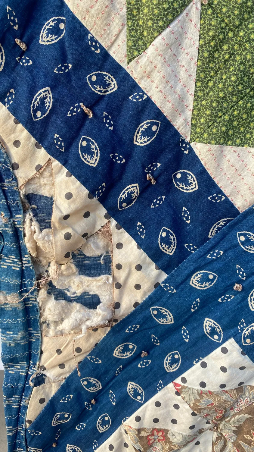 French General Pinwheel quilt ancien 224 cm coton indigo