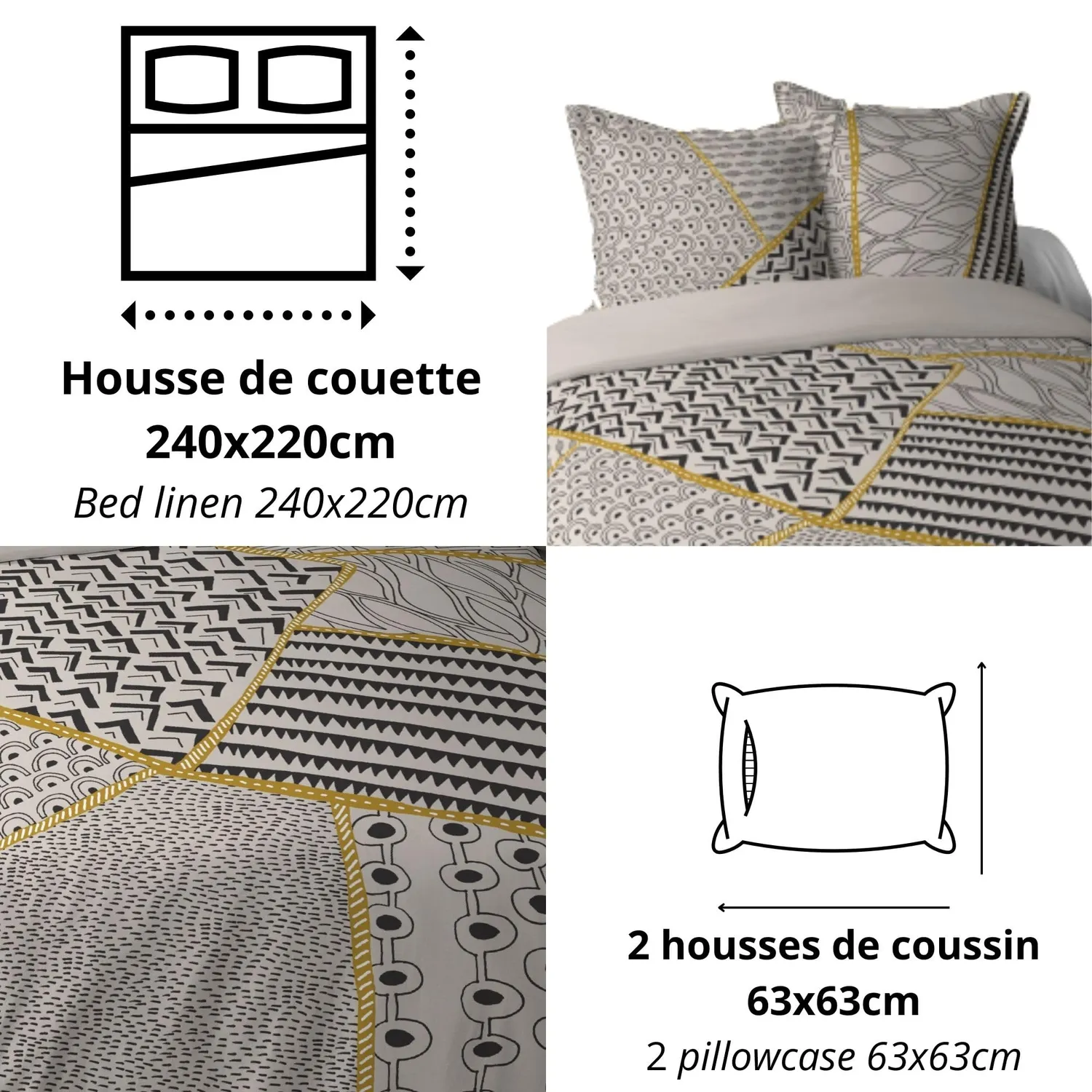 Stof Fresno parure housse couette 240x220 jaune