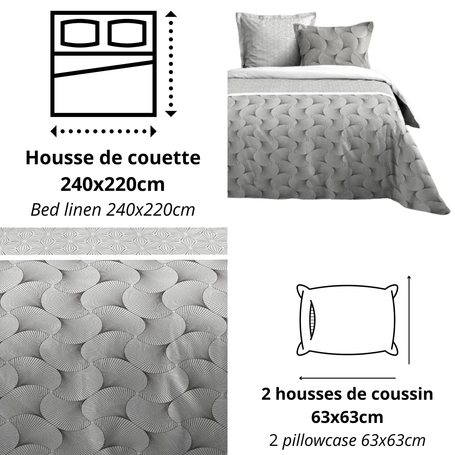STOF Canberra parure housse couette 240x220 gris coton