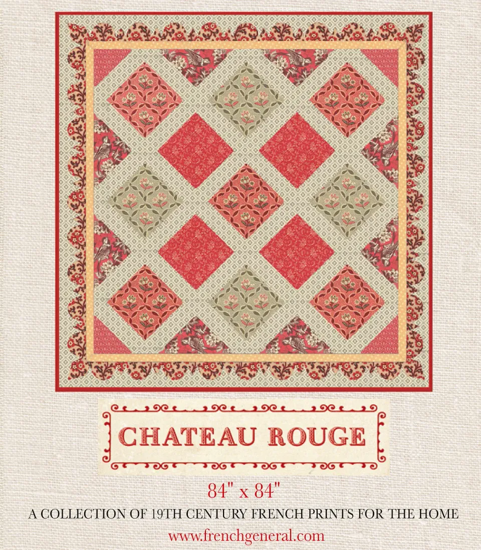 French General Chateau Rouge patron quilt 84x84 imprimé