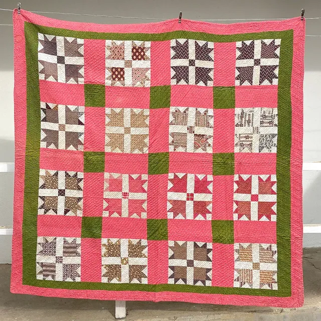 French General Bear Paw quilt ancien patte d'ours 178 cm
