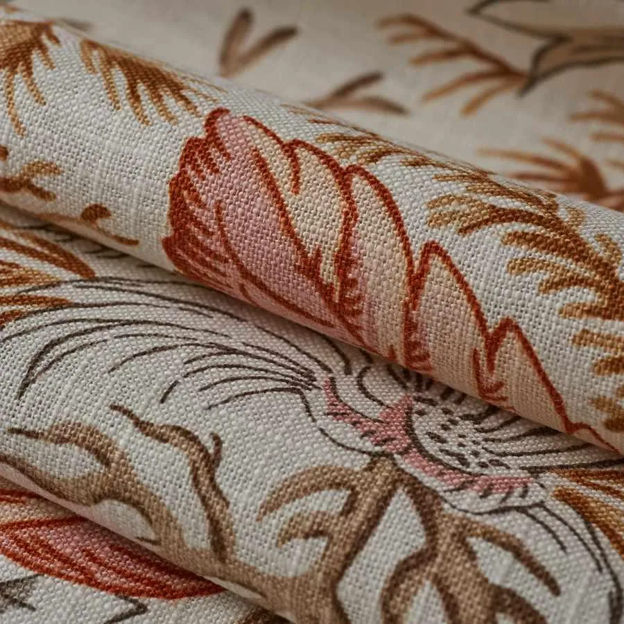 French General Jardin Gardinier Coral tissu déco lin