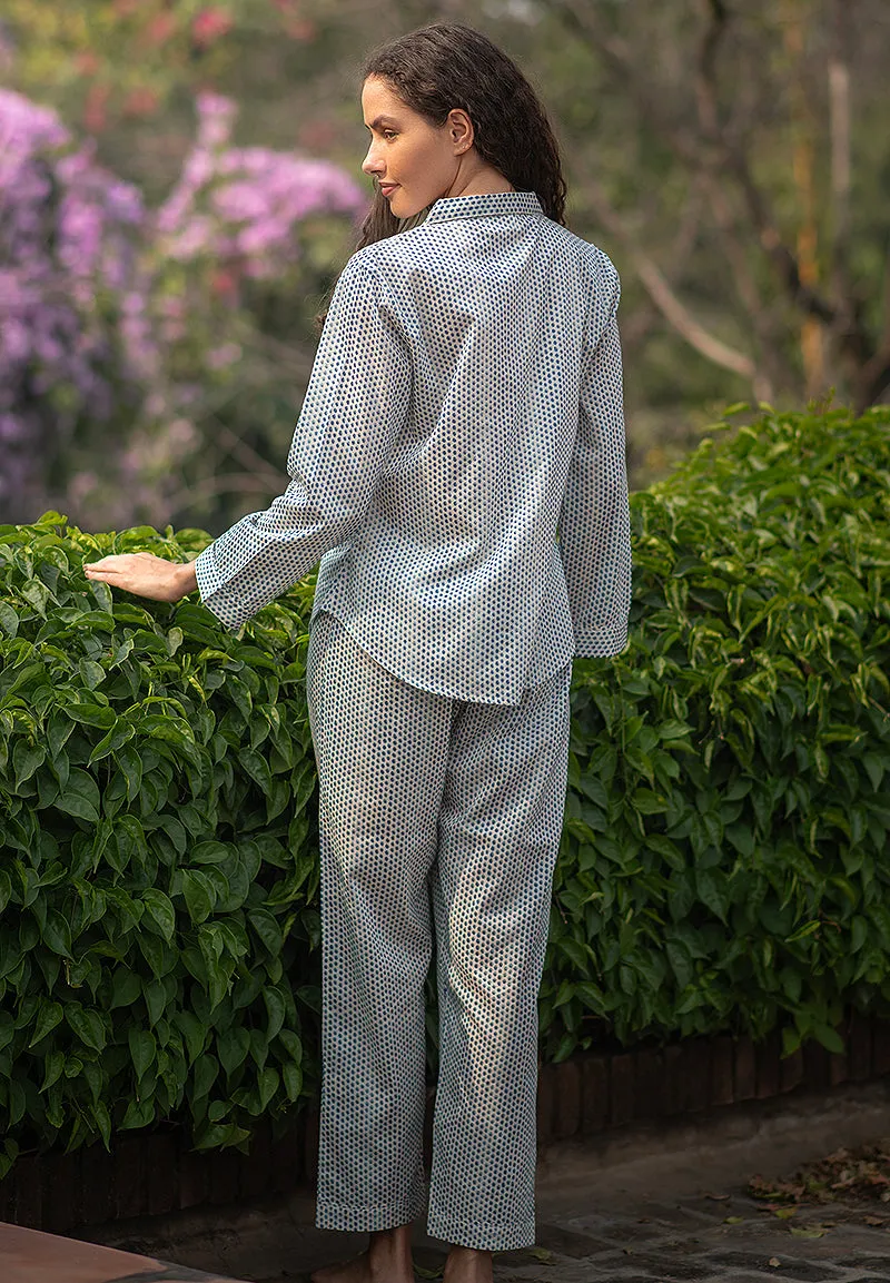 French General Esprit Provence pyjama Blue Laurel Dotty voile