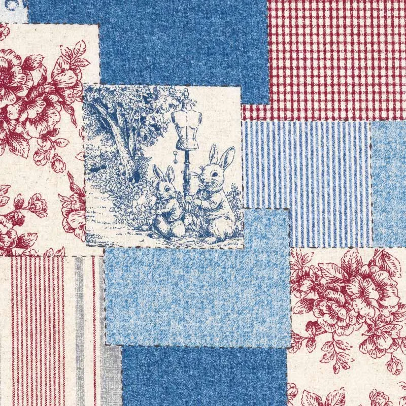 Yoko Saito web2602-A02 tissu coton bleu rouge au mètre