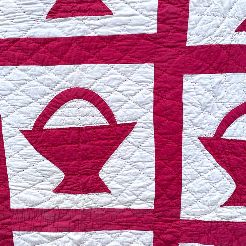 French General Vintage Red Basket quilt ancien rouge 162x208