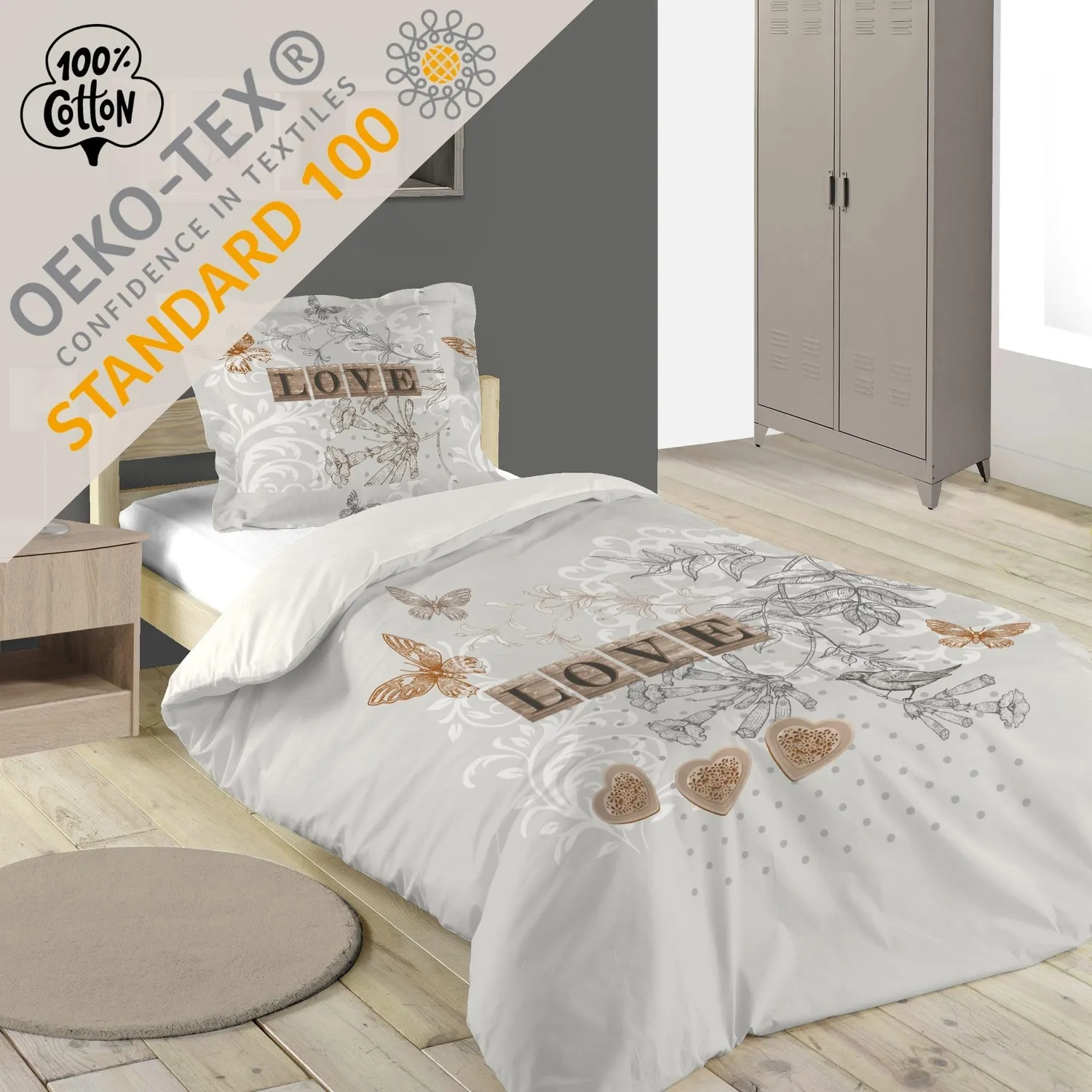 Stof Clémence housse de couette 140x200 gris coton enfant