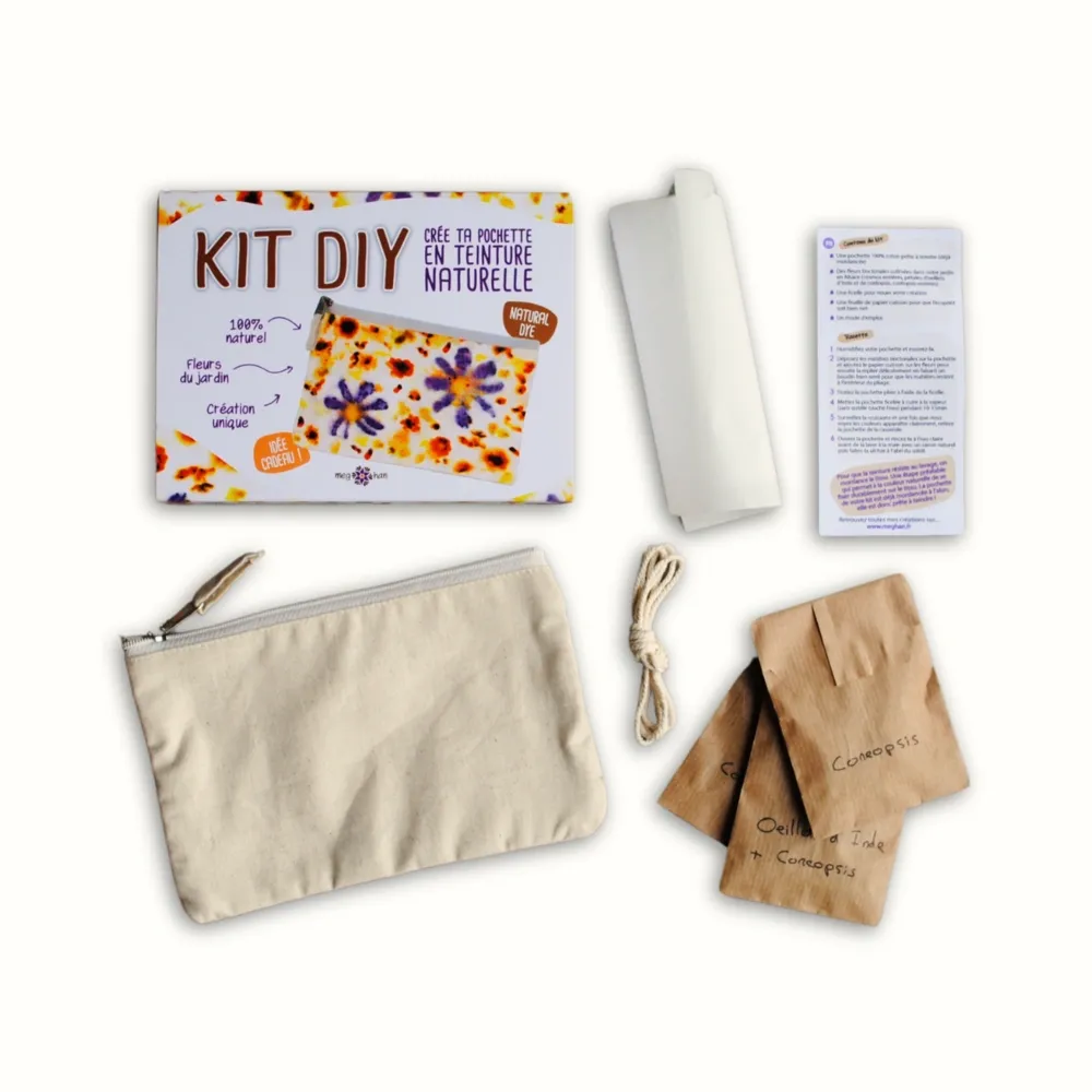 Tribu Indigo Pochette kit DIY teinture naturelle fleurs 18x12 cm