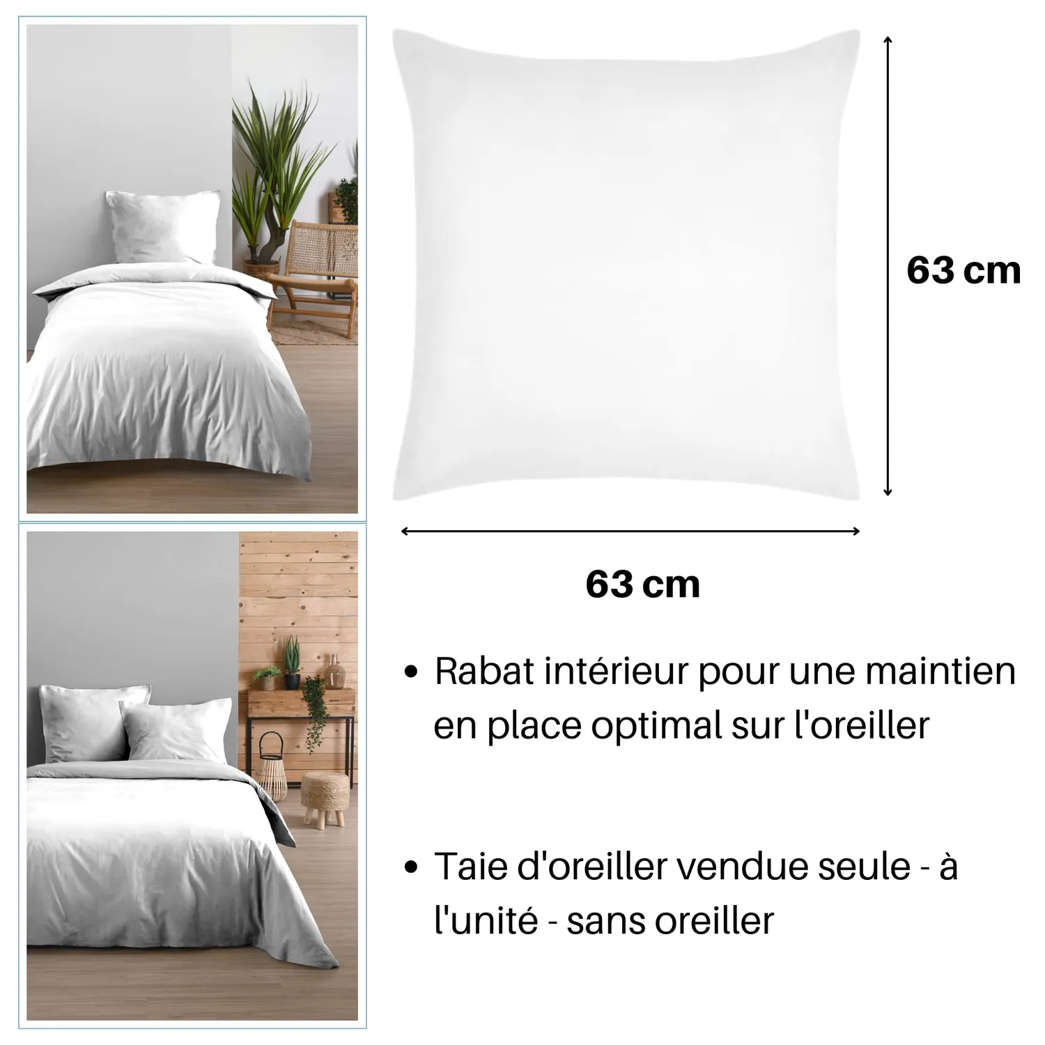 STOF Eden taie oreiller 63x63 cm blanc coton