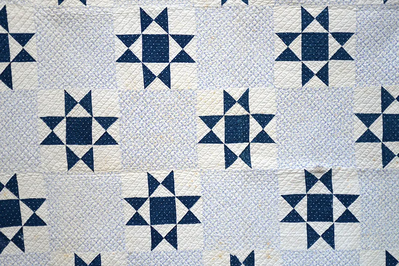 French General quilt étoile indigo dessus-de-lit ancien