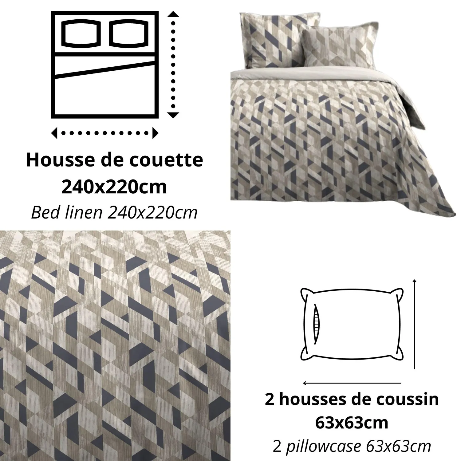 Stof Byron 240x220 parure housse de couette gris coton