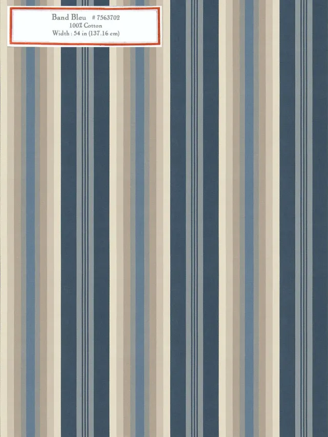 French General Bande Bleu tissu déco large 137 cm au yard