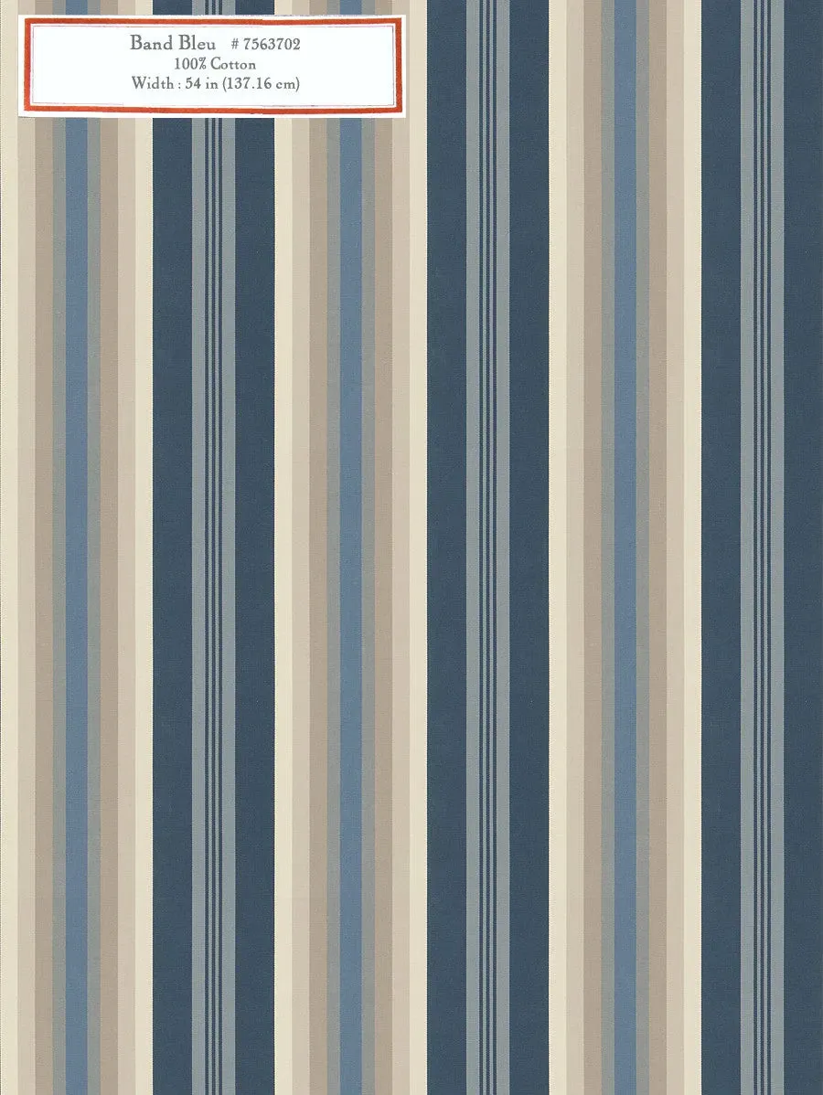 French General Bande Bleu tissu déco large 137 cm au yard