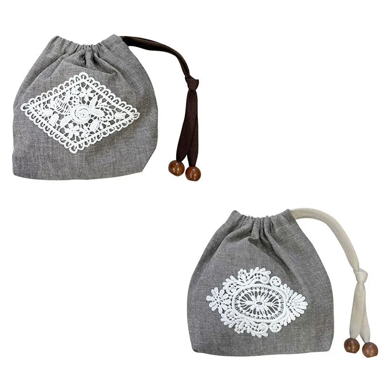 Yoko Saito Mini Drawstring Pouch Rose kit pochon dentelle coton