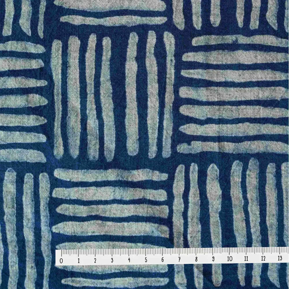 Tribu Indigo tissu coton bio traits bleu 115g au mètre