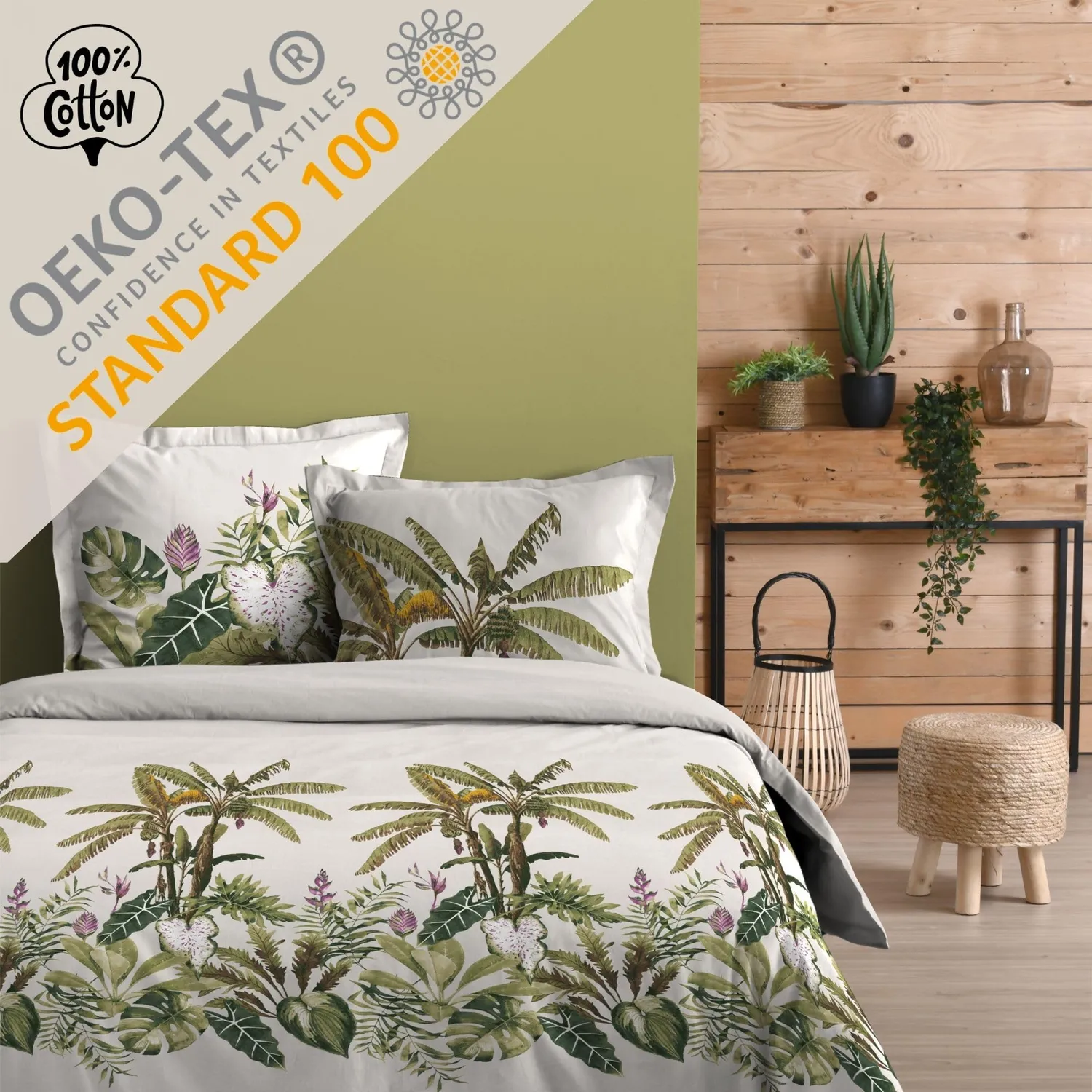 Stof Antilles housse couette 240x220 vert coton +2 taies