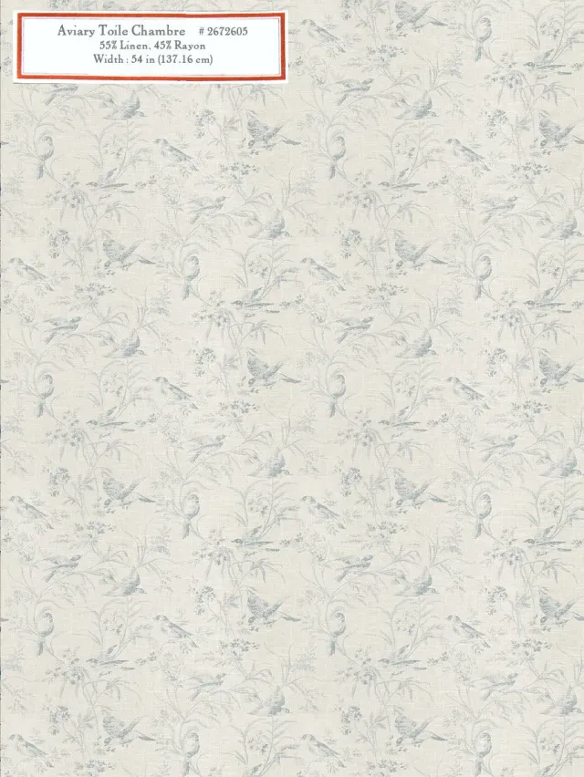French General Aviary Toile tissu ameublement bleu chambray au mètre