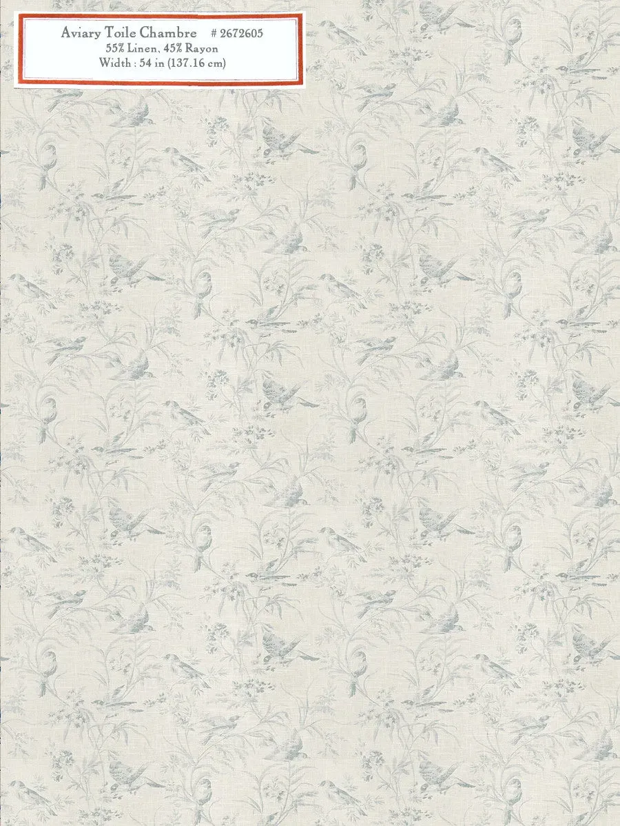 French General Aviary Toile tissu ameublement bleu chambray au mètre
