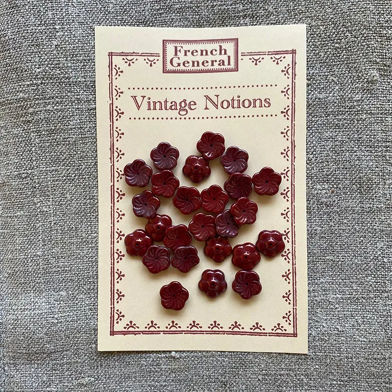 French General perles fleur verre cranberry 10 mm x25