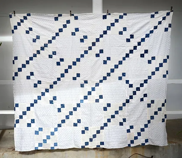 French General Irish Chain dessus quilt ancien indigo 172x198