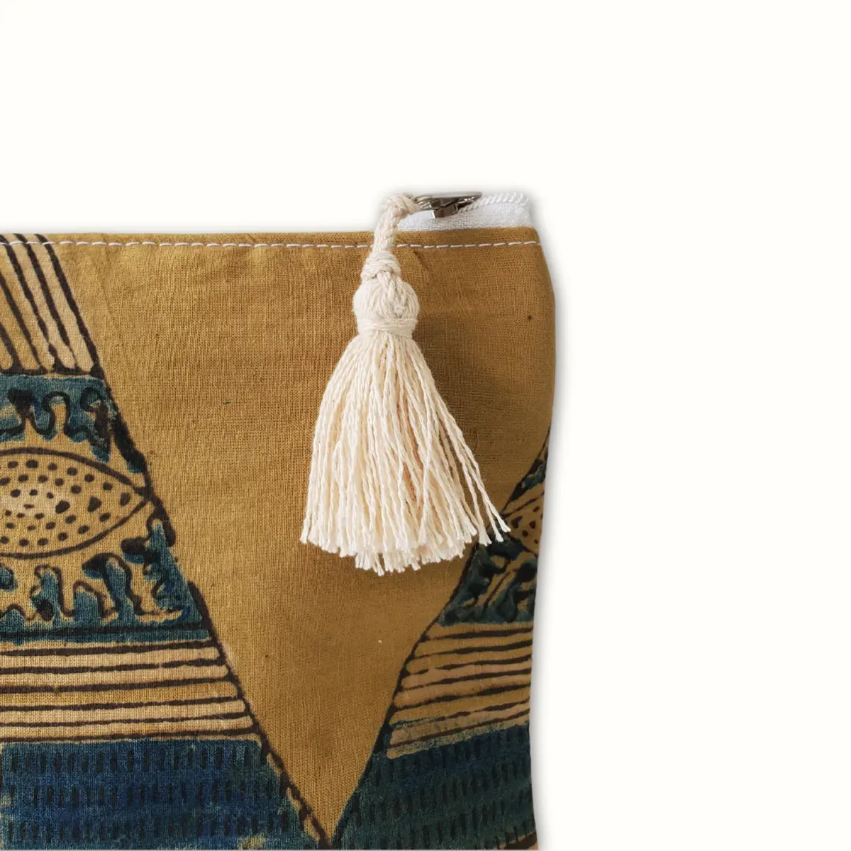 Tribu Indigo block pochette tissu jaune 21x15 zippée