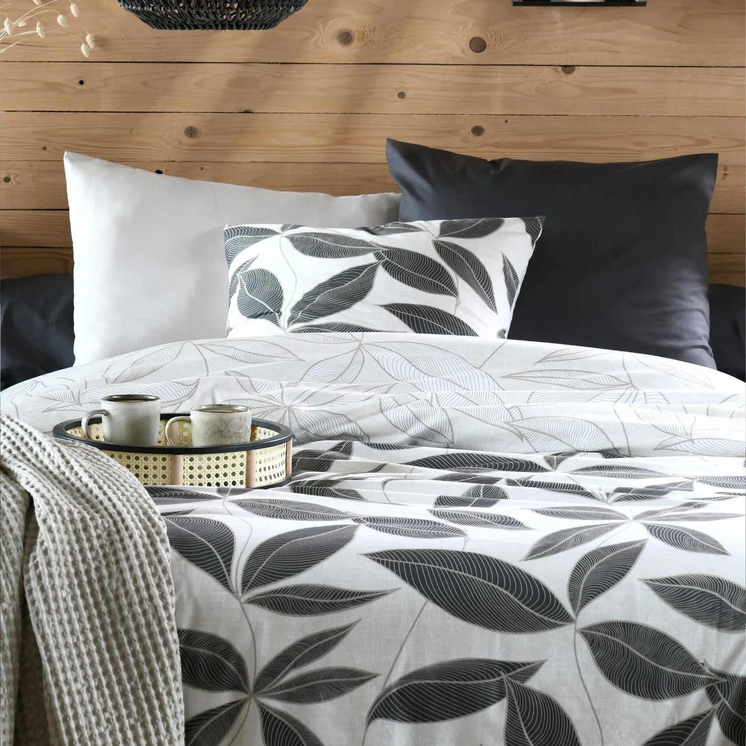 STOF Matisse taie d’oreiller 63x63 noir blanc percale coton