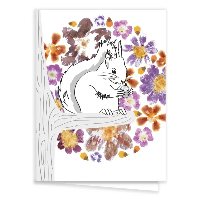 Tribu Indigo carte de vœux écureuil fleurie A6