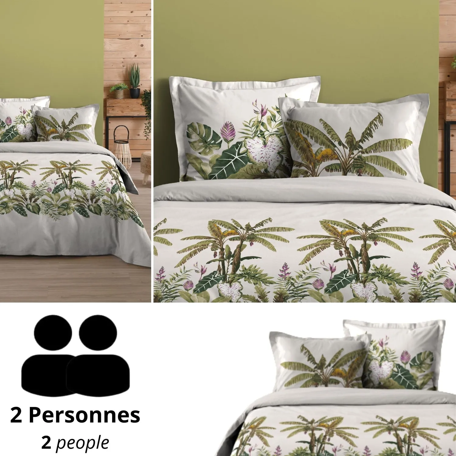 Stof Antilles housse couette 240x220 vert coton +2 taies